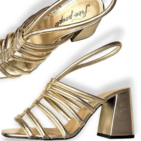 Free People Colette Cinched Block Heel in Metallic Gold Size 36.5 - Picture 7 of 13